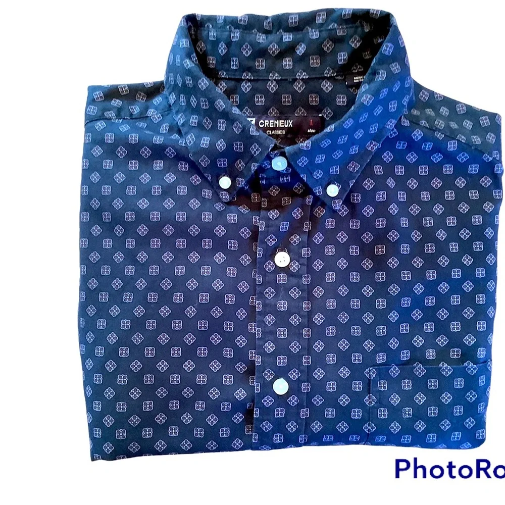 Cremieux navy blue long sleeve button down shirt Sz. L excellent condition